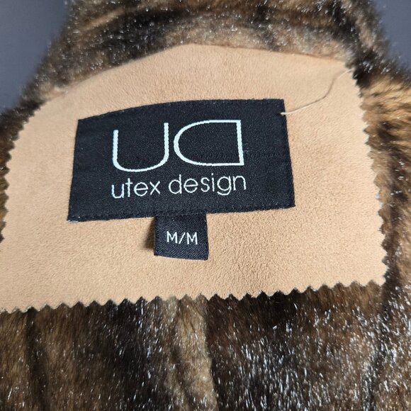 Y2K Penny Lane Coat Size M Boho Beige Faux Suede Brown Faux Fur Mid Length - Picture 11 of 13